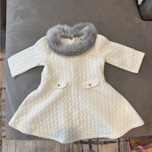 Janie and Jack White Quilted Cape with Gray Faux Fur Collar